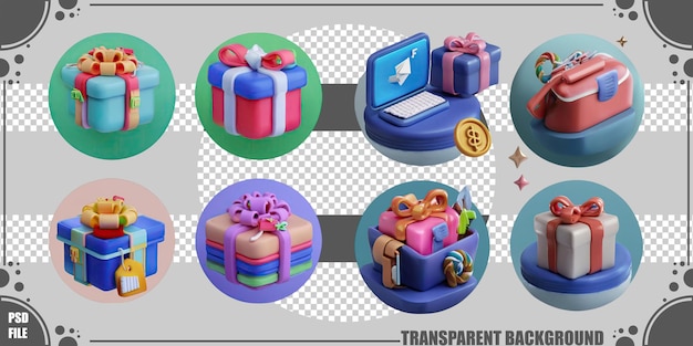 Gratis PSD kleurrijke geschenkdozen en digitale elementen in 3d-ontwerp