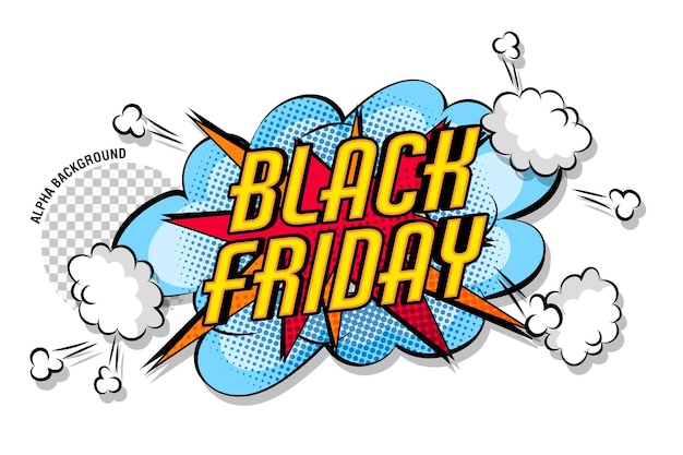 Gratis PSD komische effectbelettering voor black friday op een transparante achtergrond