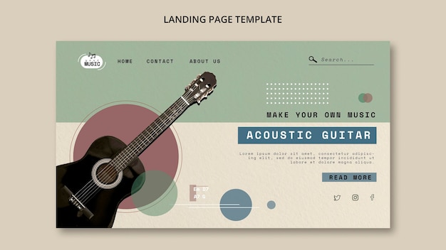 PSD gratuito lezioni di chitarra acustica landing page design