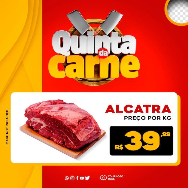 PSD gratuito logo 3d promozione supermercato carne giovedì quinta da carne in brasile