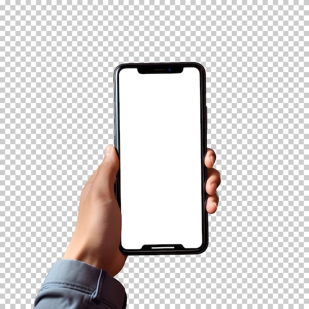 PSD gratuito mano che tiene il telefono con mockup di schermo vuoto