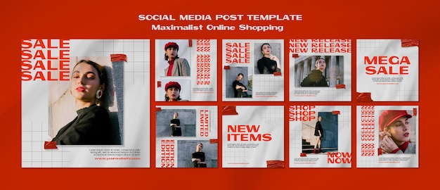 PSD gratuito massimista shopping online modello di post sui social media