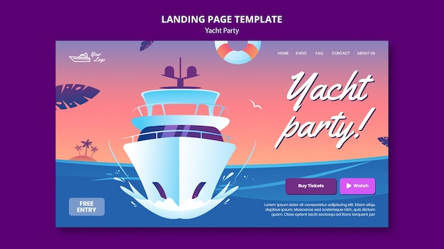 PSD gratuito modello della pagina di destinazione della festa in yacht