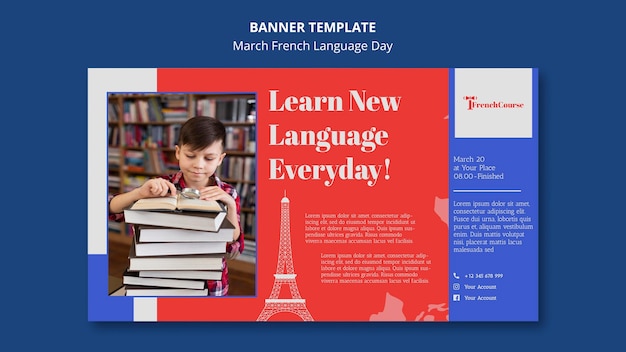 PSD gratuito modello di banner del giorno della lingua francese