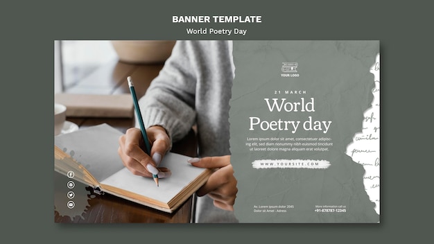 PSD gratuito modello di banner evento giornata mondiale della poesia con foto