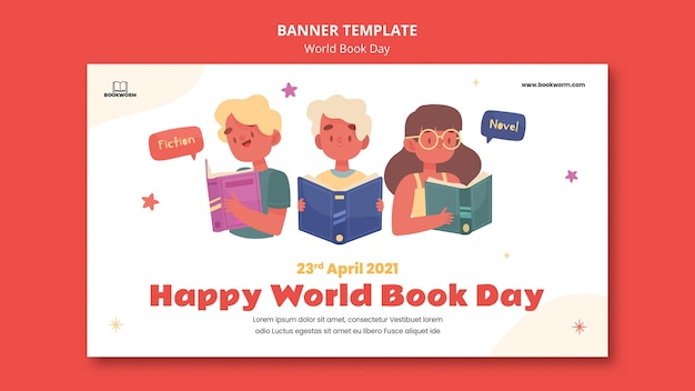 PSD gratuito modello di banner illustrato giornata mondiale del libro