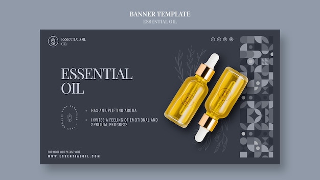 PSD gratuito modello di banner orizzontale con cosmetici a base di olio essenziale