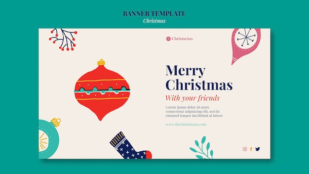 PSD gratuito modello di banner orizzontale di buon natale