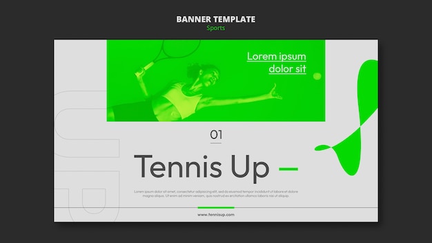 PSD gratuito modello di banner orizzontale di gioco di tennis con stile verde neon