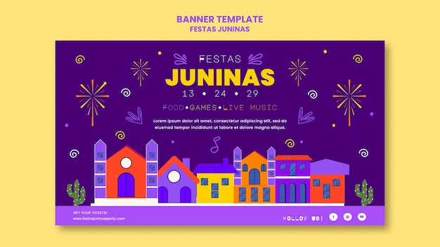 Modello di banner orizzontale Festas juninas