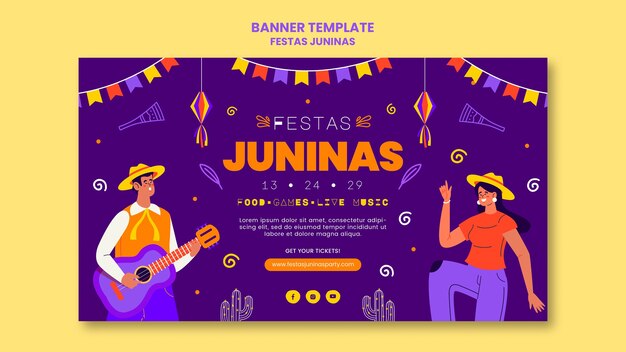 Modello di banner orizzontale Festas juninas