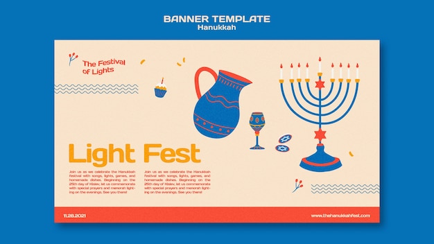 PSD gratuito modello di banner orizzontale illustrato di hanukkah