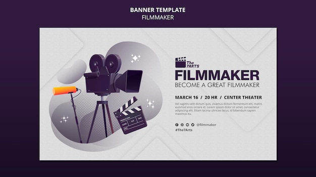 PSD gratuito modello di banner orizzontale per corsi di filmmaker con attrezzature