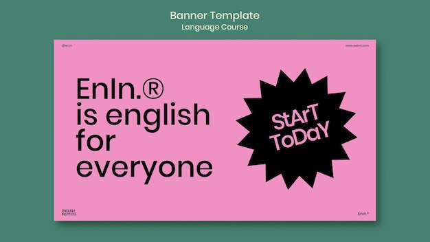 PSD gratuito modello di banner orizzontale per corsi di lingua inglese in stile retrò