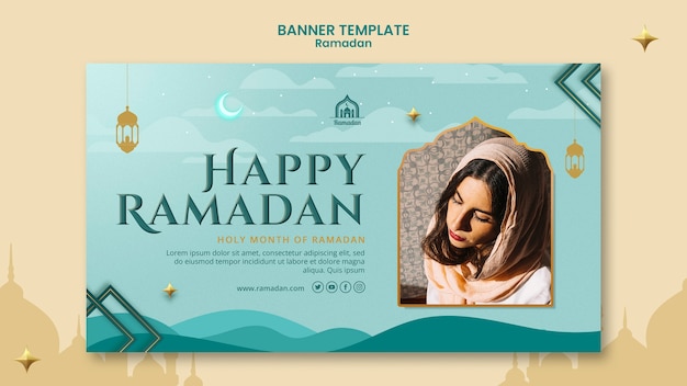 PSD gratuito modello di banner orizzontale per la celebrazione del ramadan