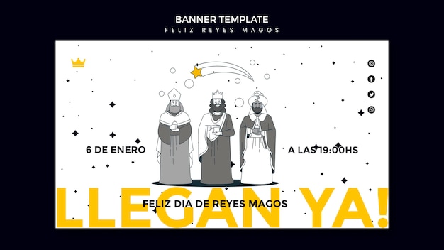 PSD gratuito modello di banner reyes magos