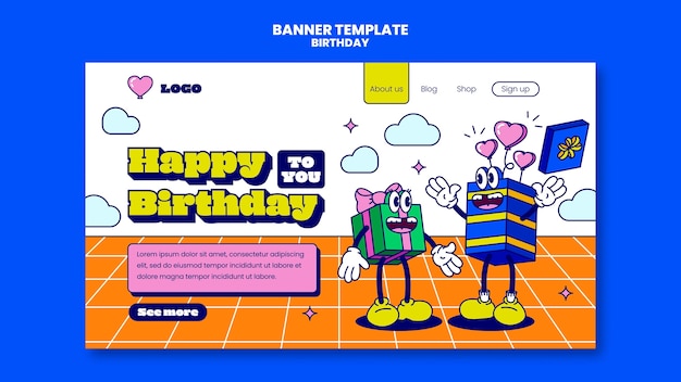 PSD gratuito modello di buon compleanno design piatto