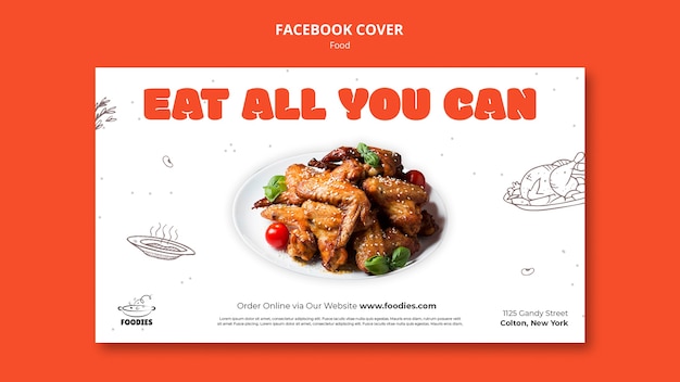 PSD gratuito modello di copertina dei social media del ristorante all you can eat