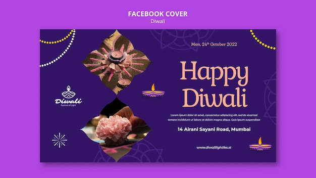 PSD gratuito modello di copertina dei social media per la celebrazione del festival di diwali