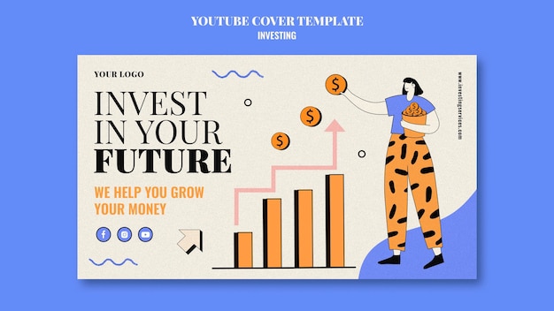 PSD gratuito modello di copertina di youtube di investimento illustrato