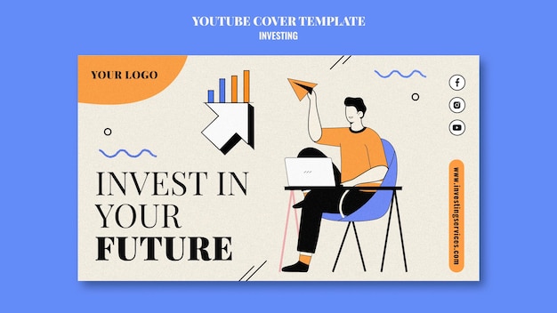 PSD gratuito modello di copertina di youtube di investimento illustrato