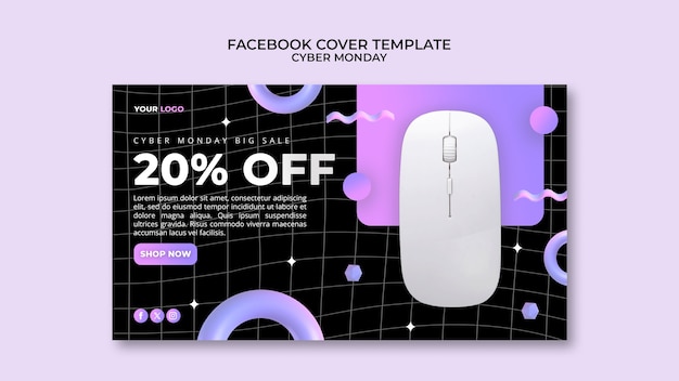 PSD gratuito modello di copertina facebook per le vendite del cyber monday