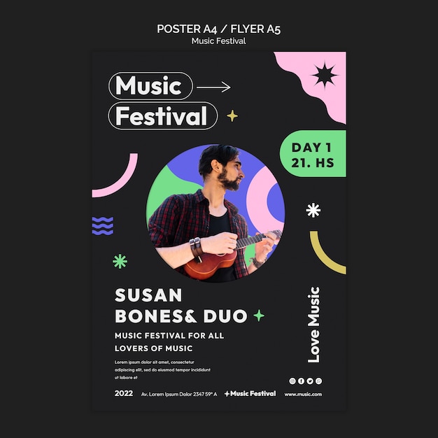 PSD gratuito modello di festival musicale design piatto