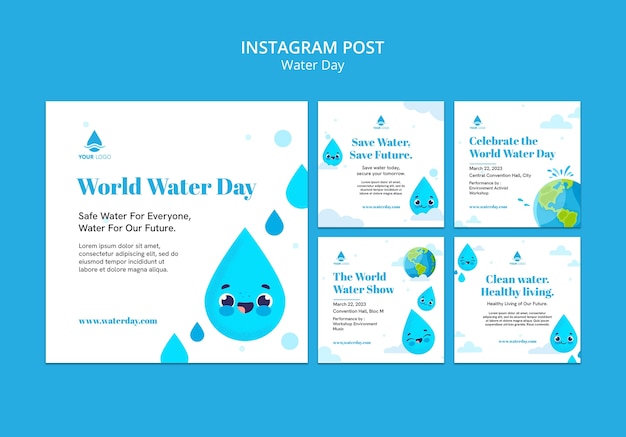 PSD gratuito modello di giornata mondiale dell'acqua design piatto