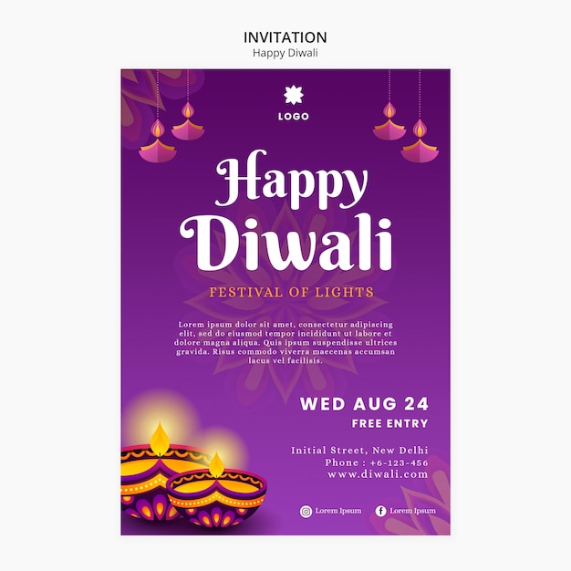 PSD gratuito modello di invito diwali con design mandala