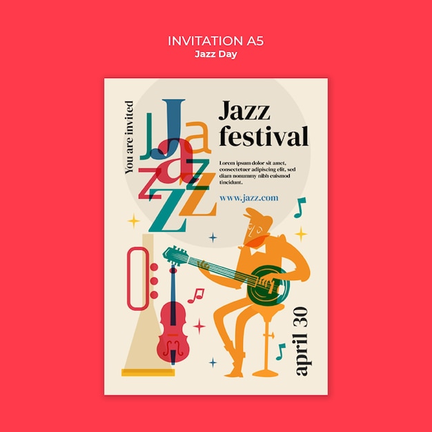 PSD gratuito modello di invito per la celebrazione del giorno del jazz