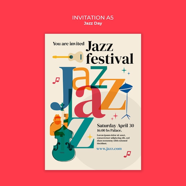 PSD gratuito modello di invito per la celebrazione del giorno del jazz