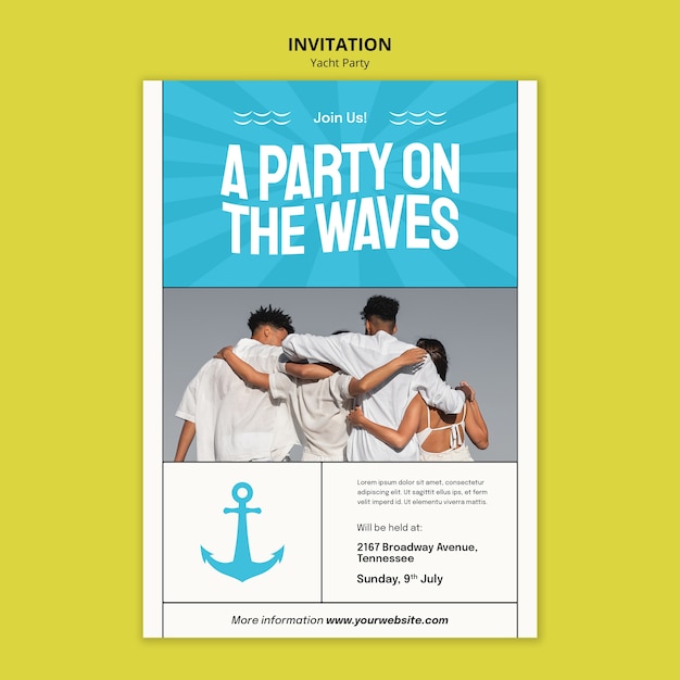 PSD gratuito modello di invito per la celebrazione di una festa in yacht di lusso