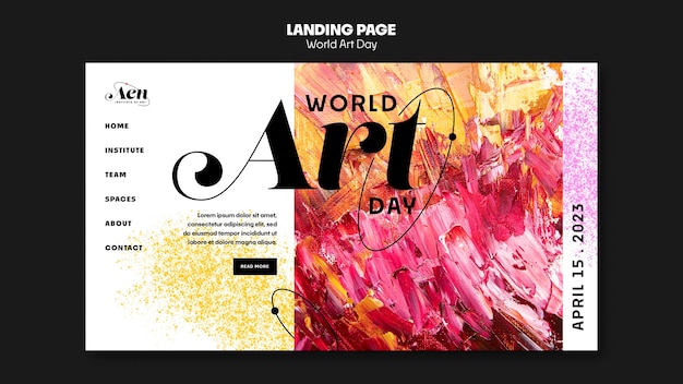 PSD gratuito modello di landing page per la celebrazione della giornata mondiale dell'arte