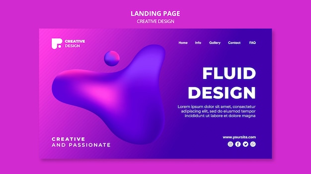 PSD gratuito modello di pagina di destinazione dal design fluido