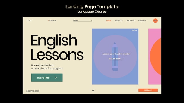 PSD gratuito modello di pagina di destinazione dei corsi di lingua inglese in stile retrò