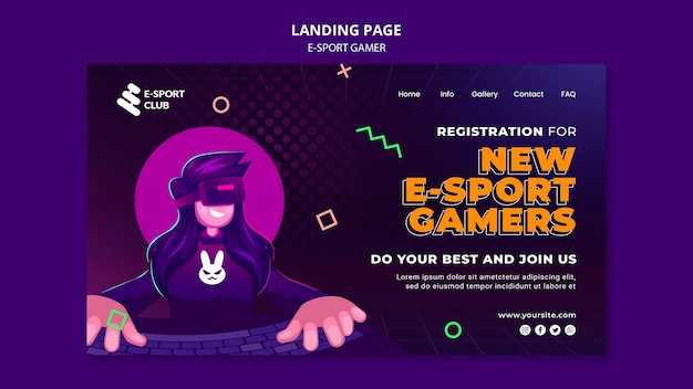 PSD gratuito modello di pagina di destinazione dei giochi e-sport