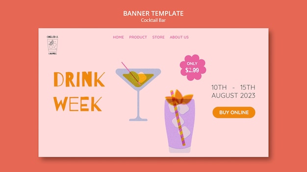 PSD gratuito modello di pagina di destinazione del cocktail bar dal design piatto