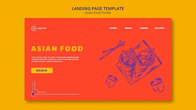 PSD gratuito modello di pagina di destinazione del delizioso cibo asiatico