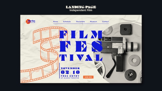 PSD gratuito modello di pagina di destinazione del festival cinematografico indipendente