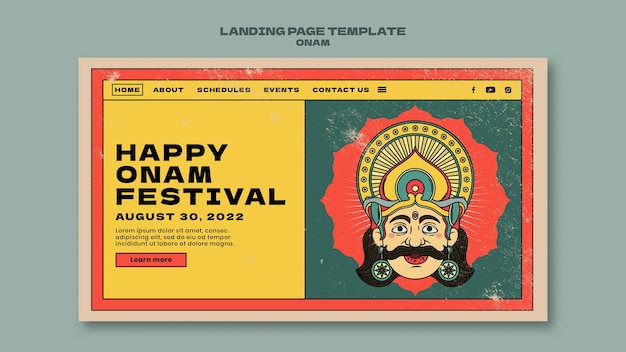 PSD gratuito modello di pagina di destinazione del giorno di onam design piatto