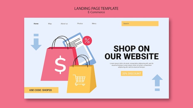 PSD gratuito modello di pagina di destinazione flat design per l'e-commerce