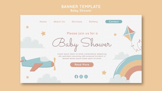 PSD gratuito modello di pagina di destinazione per baby shower a disegno piatto.