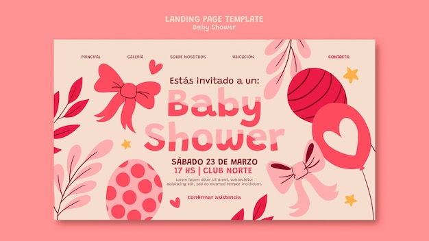 PSD gratuito modello di pagina di destinazione per baby shower a disegno piatto.