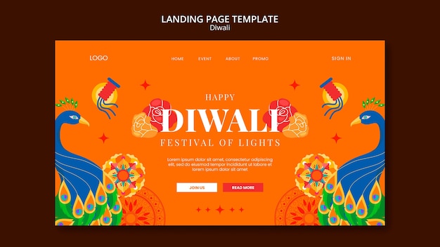 PSD gratuito modello di pagina di destinazione per la celebrazione di diwali