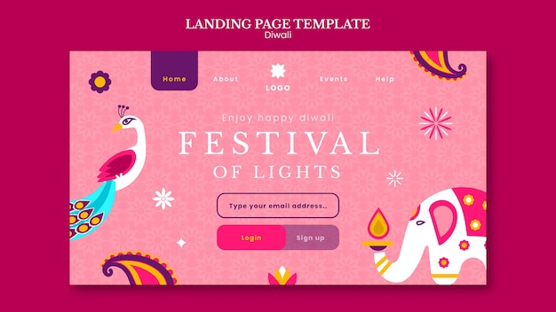 PSD gratuito modello di pagina di destinazione per la celebrazione di diwali