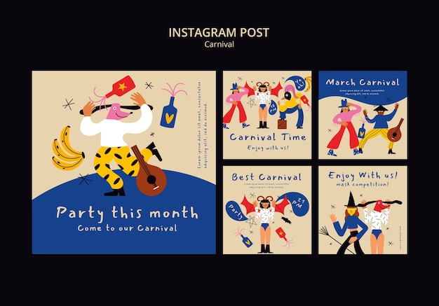 PSD gratuito modello di post di instagram per l'intrattenimento di carnevale