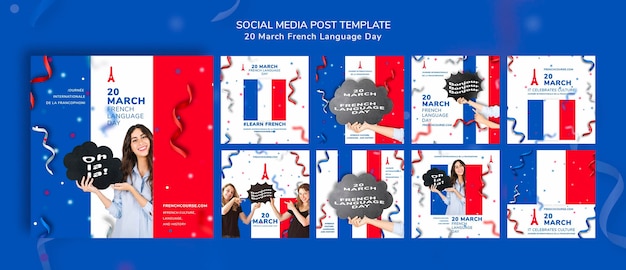 PSD gratuito modello di post di instagram per la giornata in lingua francese