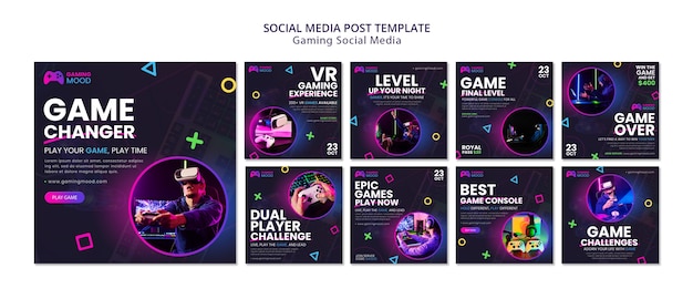 PSD gratuito modello di post sui social media di gradient gaming