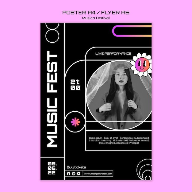 PSD gratuito modello di poster del festival musicale dal design piatto