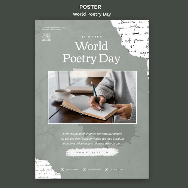 PSD gratuito modello di poster dell'evento della giornata mondiale della poesia con foto